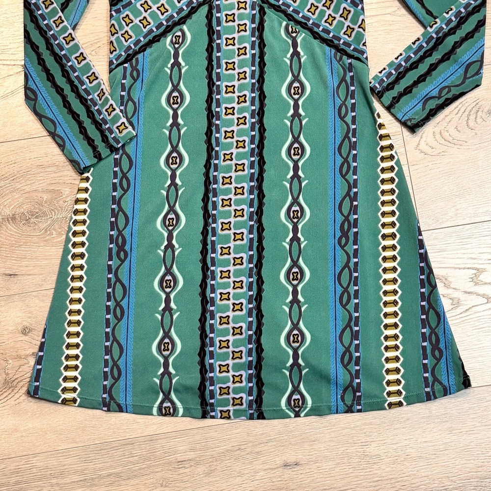 Free People Dress XS Green Stella Printed‎ Mock Neck Long Sleeve Boho Mini - Picture 4 of 9